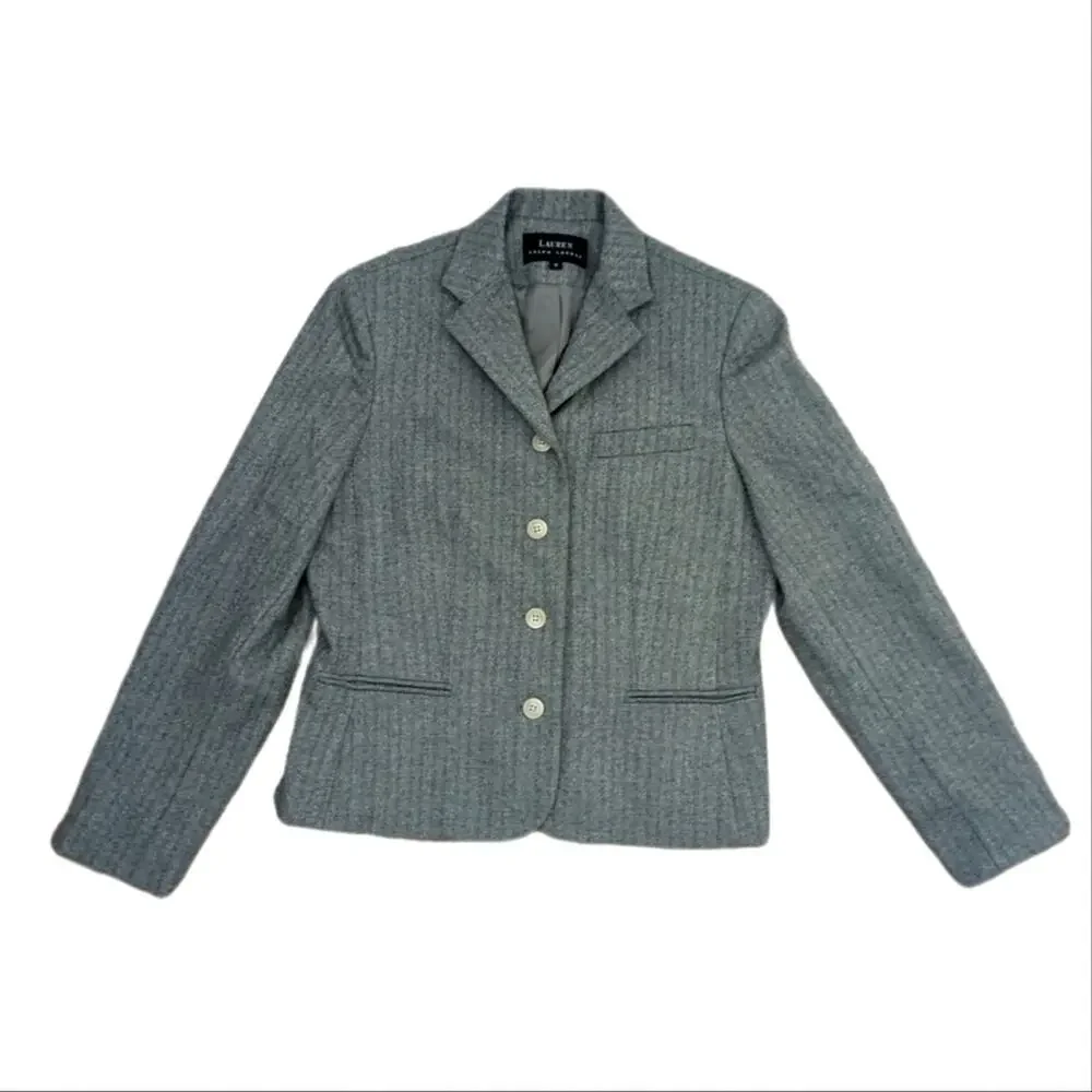 Vintage Lauren Ralph Lauren Fall Gray Herringbone Wool Blazer Suit Jacket